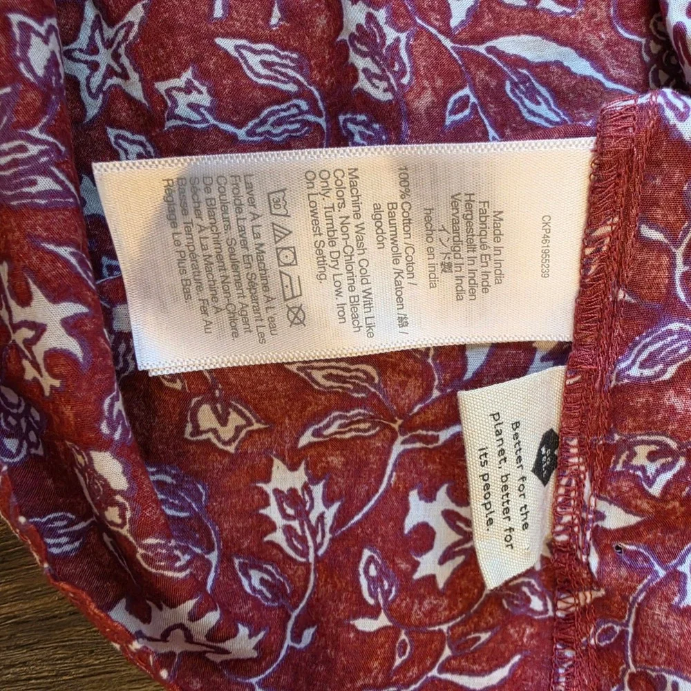 Madewell NWT Womens  NO235 Red Floral V-Neck Puff Short Sleeve Cotton Top XXL